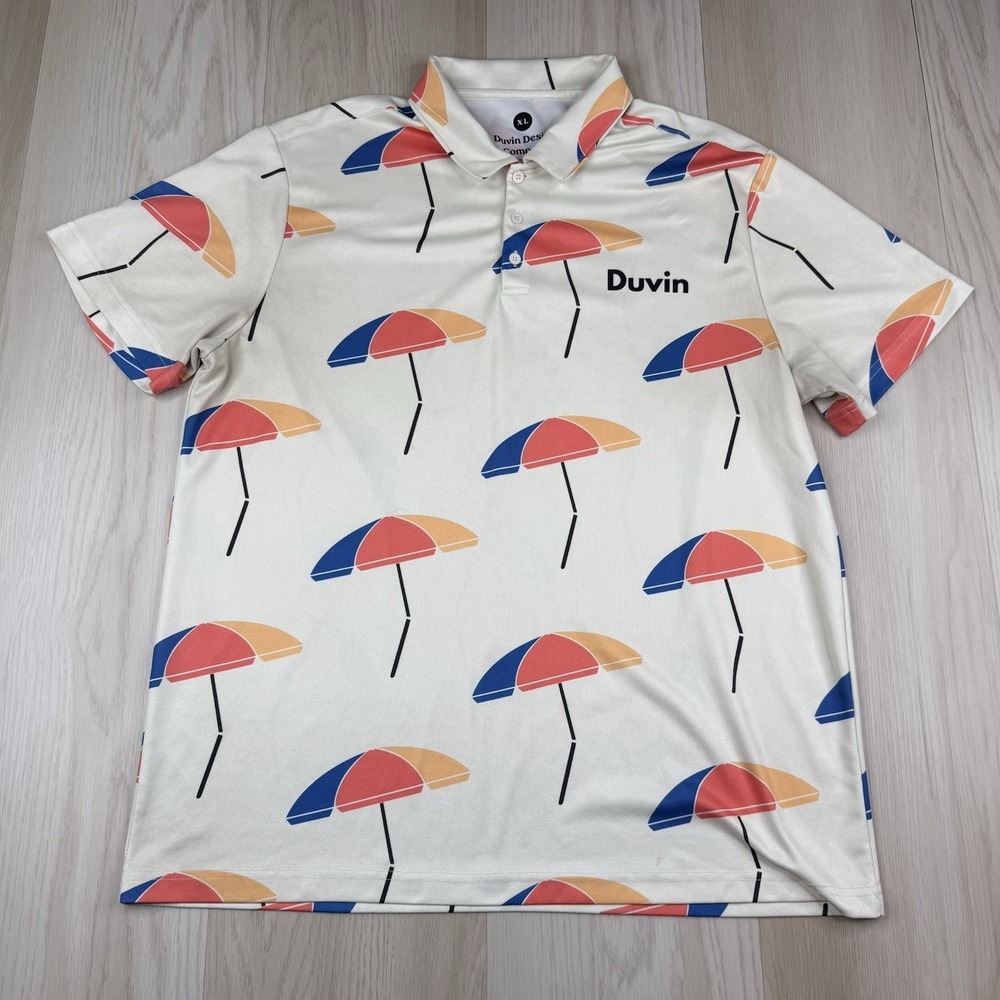 Duvin Design Company Polo Golf Shirt Stretch Performance Umbrella Pattern Men XL
